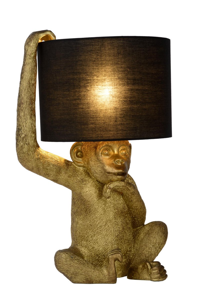 Extravaganza Chimp 45cm Svart bordlampe Fra Lucide - Med hånden under haken og åpne, ervervede øyne inviterer den til en forfriskende mimikk og en følelse av beundring.