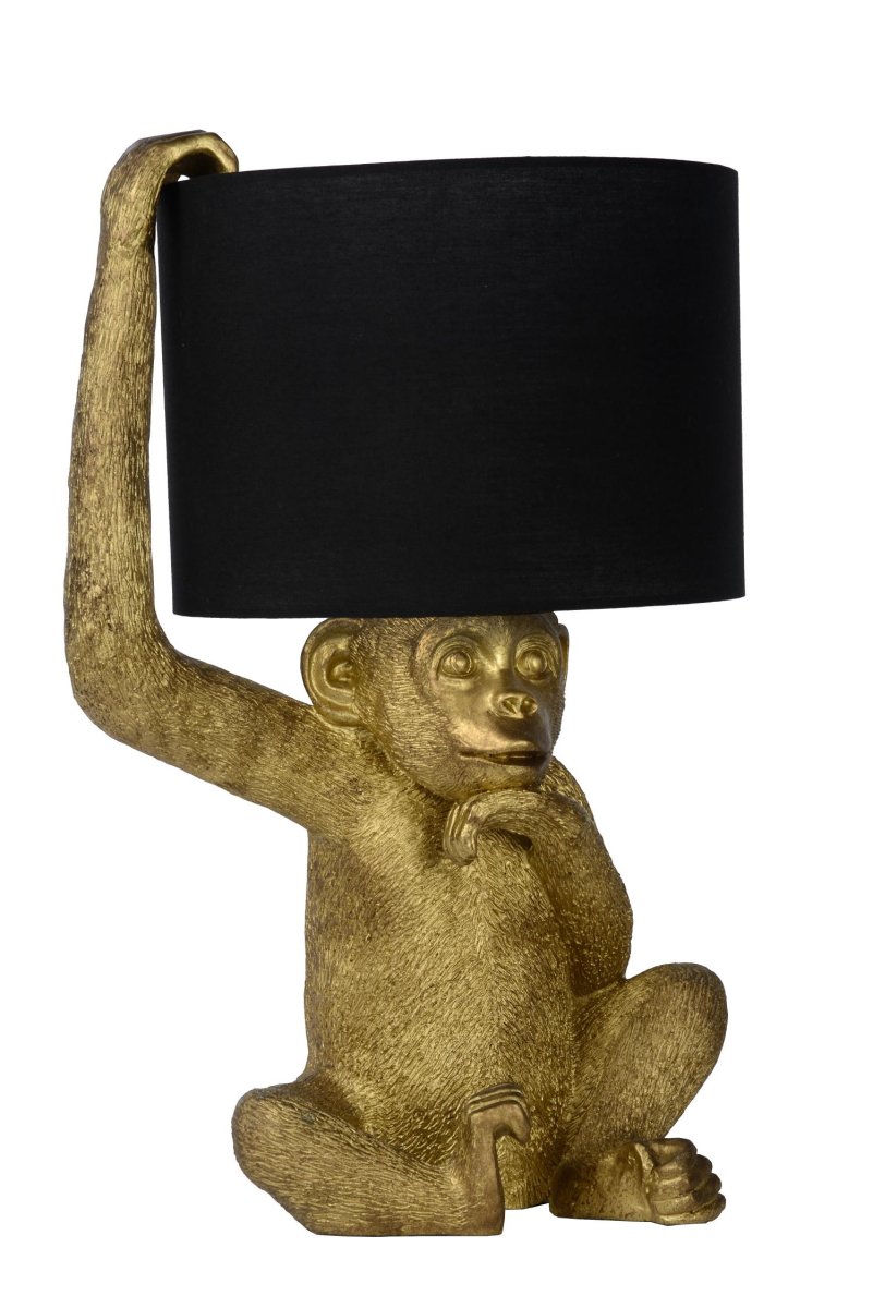 Extravaganza Chimp 45cm Svart bordlampe Fra Lucide - Med hånden under haken og åpne, ervervede øyne inviterer den til en forfriskende mimikk og en følelse av beundring.