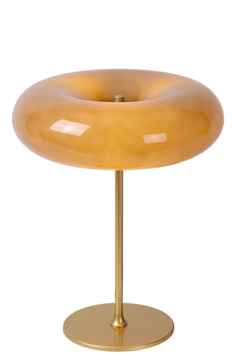 Sentino 37cm Taupe bordlampe Fra Lucide - Denne bordlampen har en blank glassskjerm i form av en smultring, plassert på en stilig metallfot.