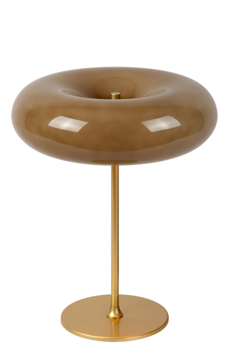 Sentino 37cm Taupe bordlampe Fra Lucide - Denne bordlampen har en blank glassskjerm i form av en smultring, plassert på en stilig metallfot.