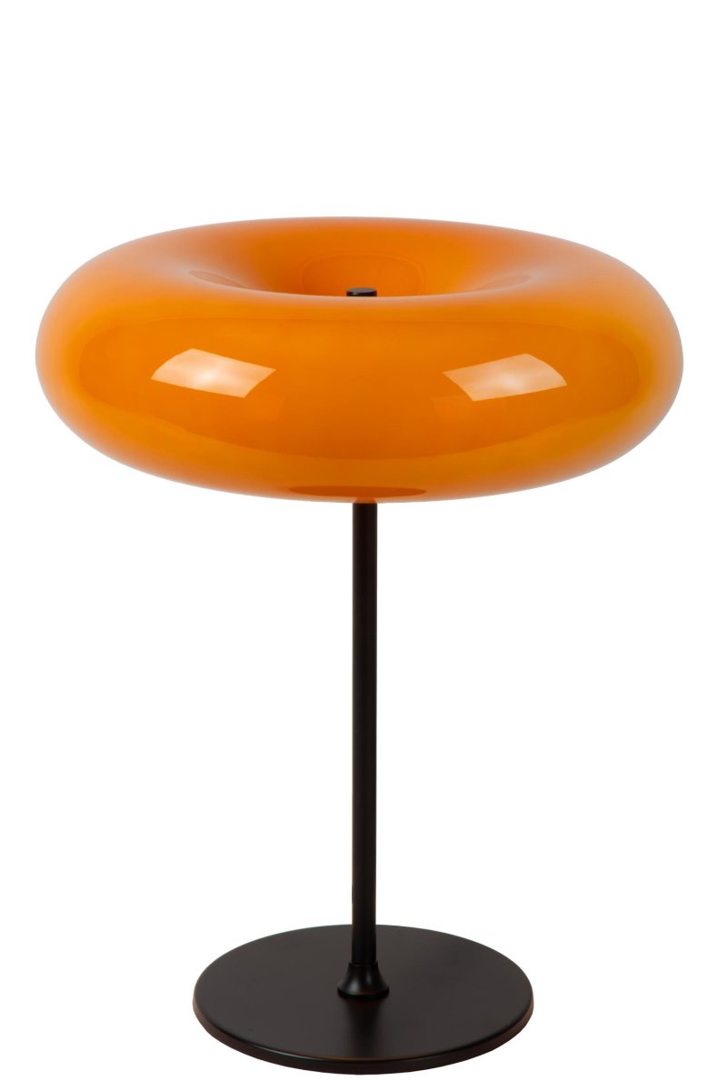 Sentino 37cm Oransje bordlampe Fra Lucide - Denne bordlampen har en blank glassskjerm i form av en smultring, plassert p&aring; en stilig metallfot.