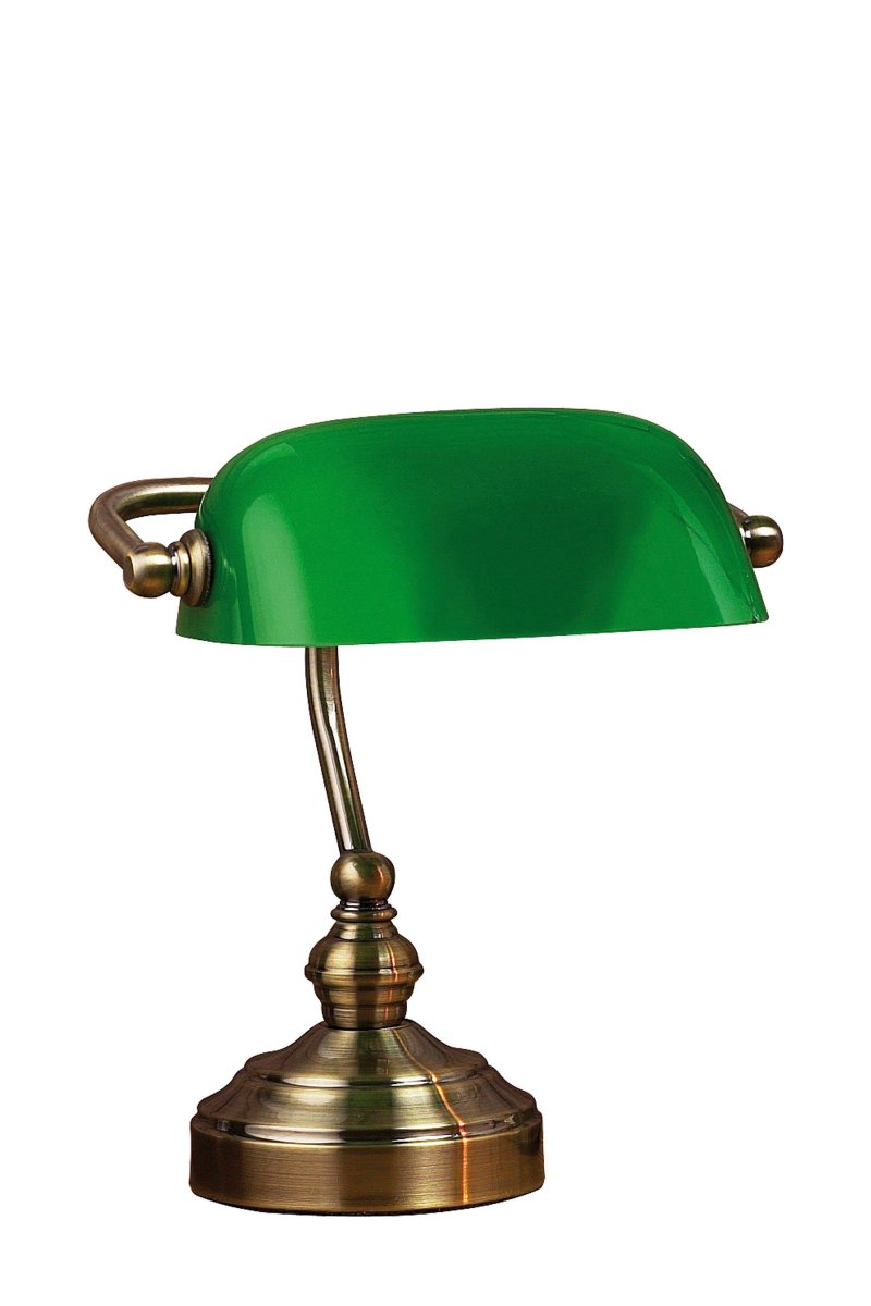 Bankers 25cm Antikk messing skrivebordslampe Fra Markslöjd - Bankers bordlampe har en metallsokkel og justerbart gr&oslash;nt glass.