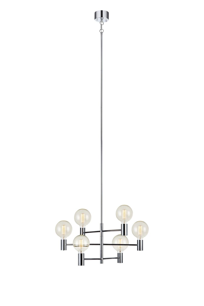 Capital Ø62 Krom Taklampe Fra Markslöjd - De seks armene i ulike niv&aring;er av kromfarget metall gir et stilig og tidl&oslash;st uttrykk som passer perfekt i b&aring;de stue og spisestue.