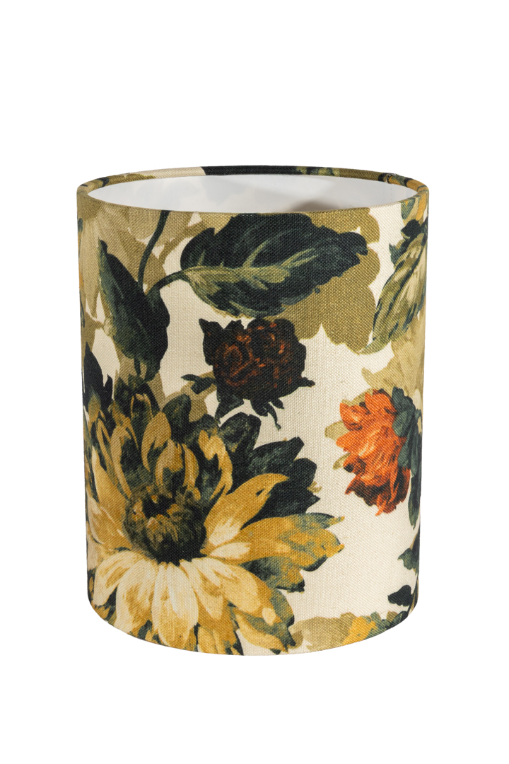 Lampshade Cylinder Sunflower Ø22 Flerfarget Fra Alde & Lind - Cylinder Sunflower er en håndsydd, sylinderformet lampeskjerm i en linblanding med et dekorativt blomstermønster.