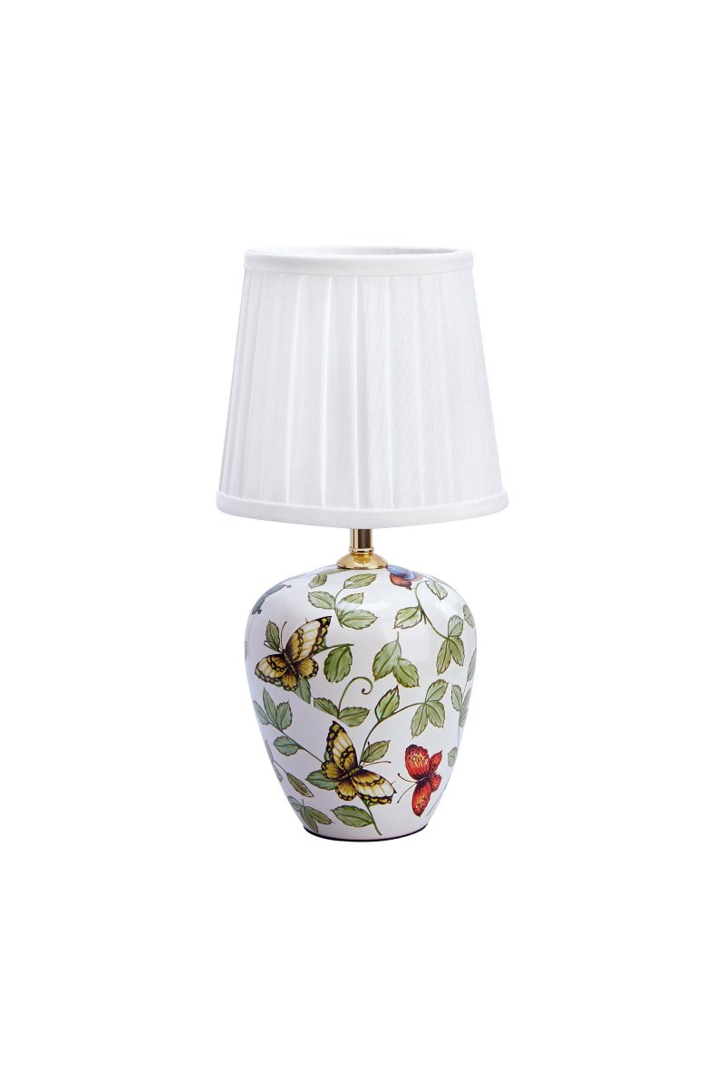 Mansion 33cm Flerfarget bordlampe Fra Markslöjd - Denne sjarmerende bordlampen med sin håndmalte sokkel prydet med blomster og sommerfugler gir et romantisk og klassisk preg til hjemmet ditt.