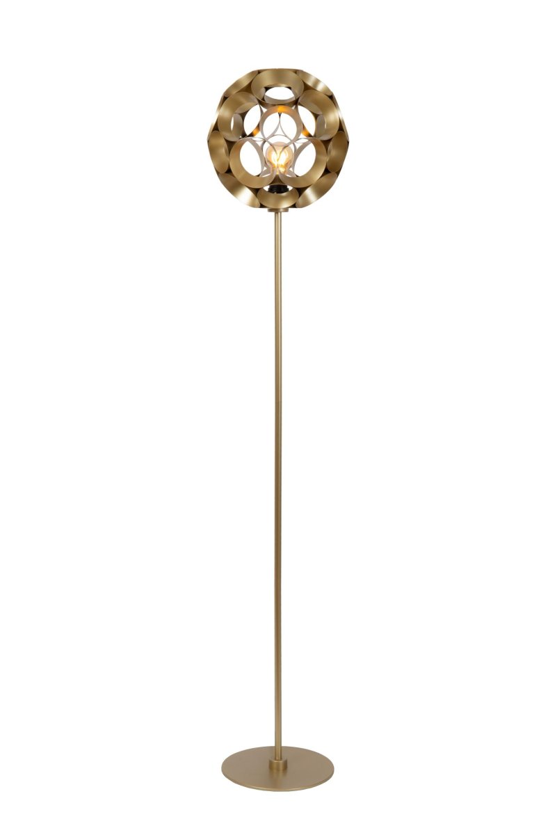 Hannelore Matt gull/messing gulvlampe Fra Lucide - Med sitt unike design og materialvalg passer Hannelore like godt i moderne som i vintage-inspirert interiør.