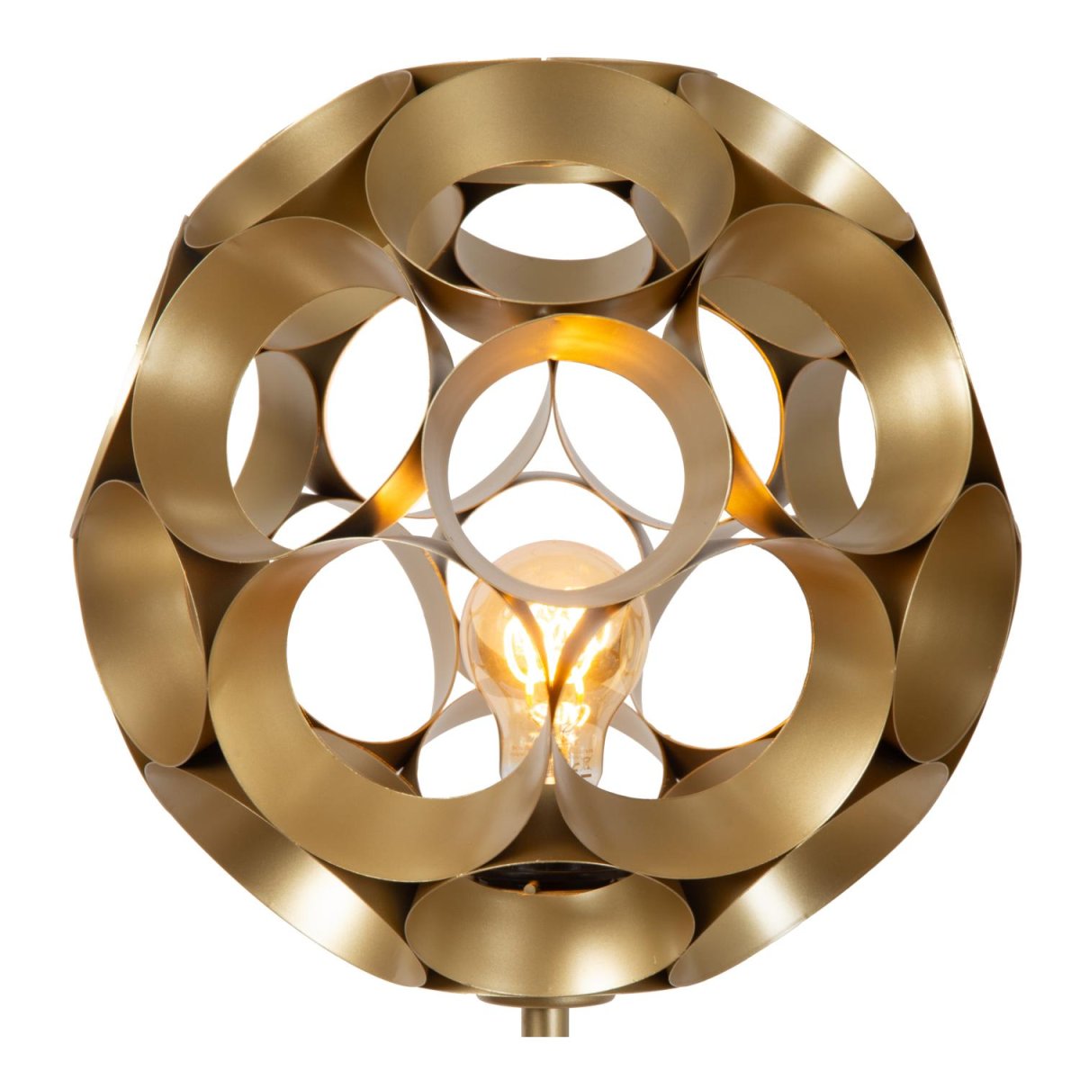 Hannelore Matt gull/messing gulvlampe Fra Lucide - Med sitt unike design og materialvalg passer Hannelore like godt i moderne som i vintage-inspirert interiør.