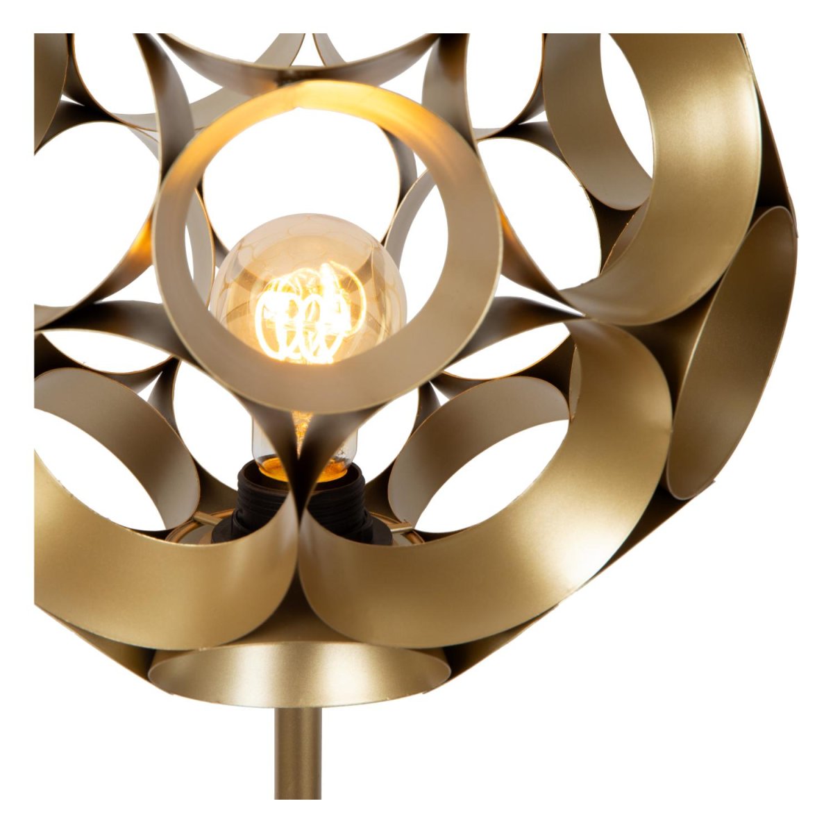 Hannelore Matt gull/messing gulvlampe Fra Lucide - Med sitt unike design og materialvalg passer Hannelore like godt i moderne som i vintage-inspirert interiør.