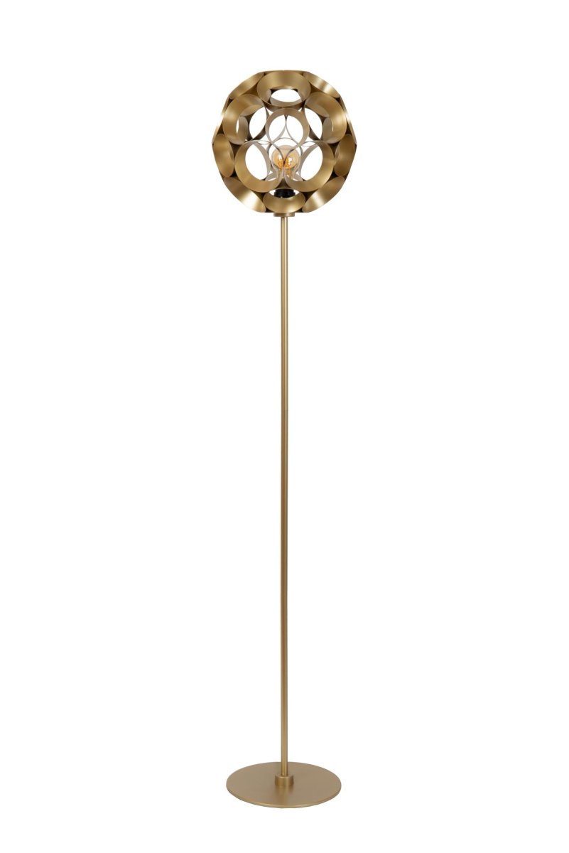 Hannelore Matt gull/messing gulvlampe Fra Lucide - Med sitt unike design og materialvalg passer Hannelore like godt i moderne som i vintage-inspirert interiør.