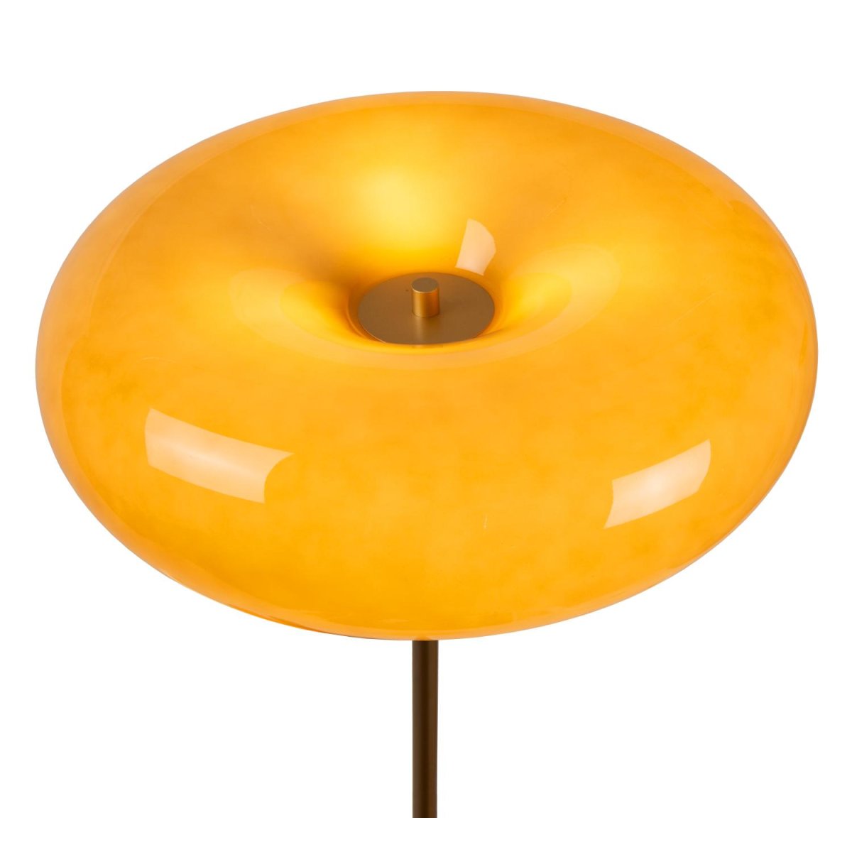Sentino Taupe gulvlampe Fra Lucide - Denne gulvlampen har en blank, belagt glassskjerm i form av en smultring, plassert på; en stilig metallbase.
