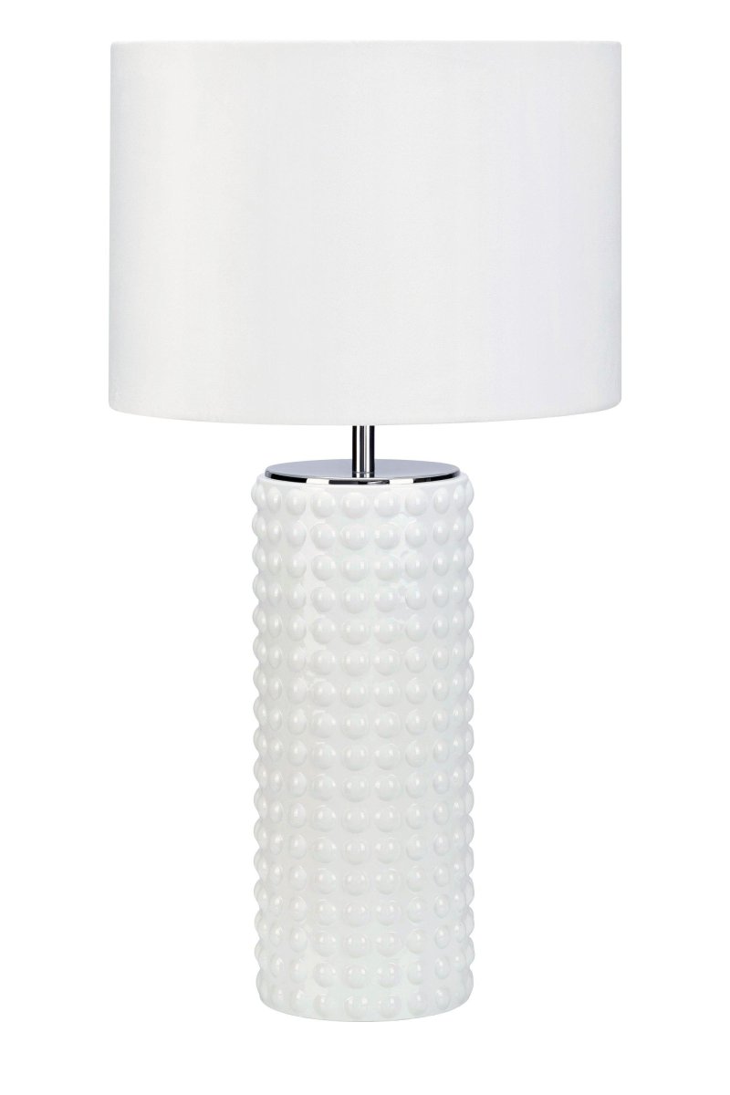 Proud 65cm Hvit bordlampe Fra Markslöjd - Den praktfulle bordlampen Proud er et ekte m&oslash;bel med sin h&oslash;ye, sprudlende glasssokkel og elegante tekstilskjerm.