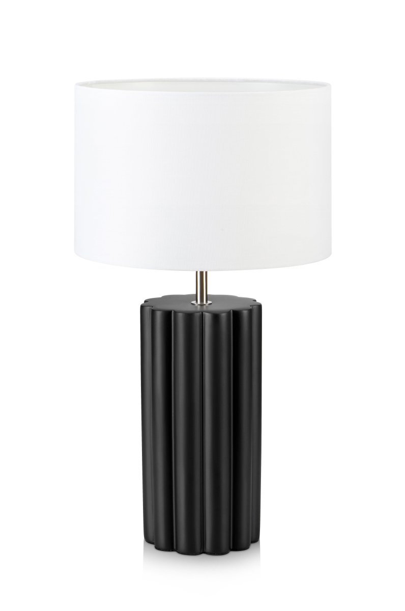 Zoom bilde av Column 44cm Svart bordlampe Fra Markslöjd - Med en svart, ribbet keramisk sokkel i kombinasjon med en hvit, klassisk lampeskjerm, blir den et iøynefallende innslag i ethvert rom.