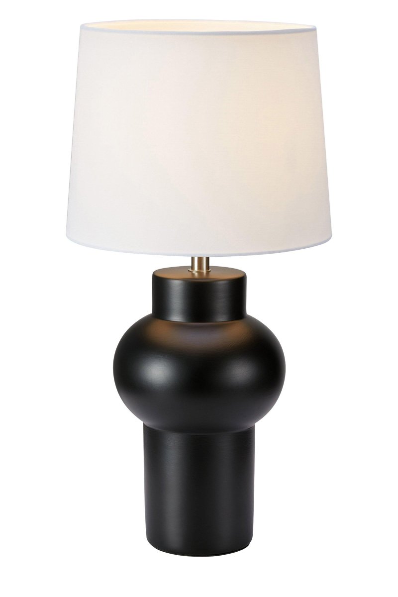 Shape 46cm Svart bordlampe Fra Markslöjd - Shape bordlampen er en stilig sort lampe med en vakker keramisk sokkel og en hvit tekstilskjerm som skaper et mykt lys.