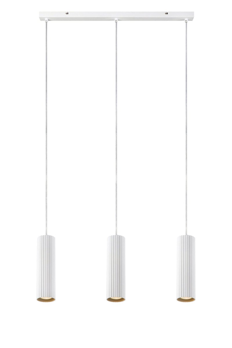 Costilla 68cm Hvit Taklampe Fra Markslöjd - Diskret riflede skjermer i metall som henger på; rad i gjennomsiktige kabler på 1,5 m.