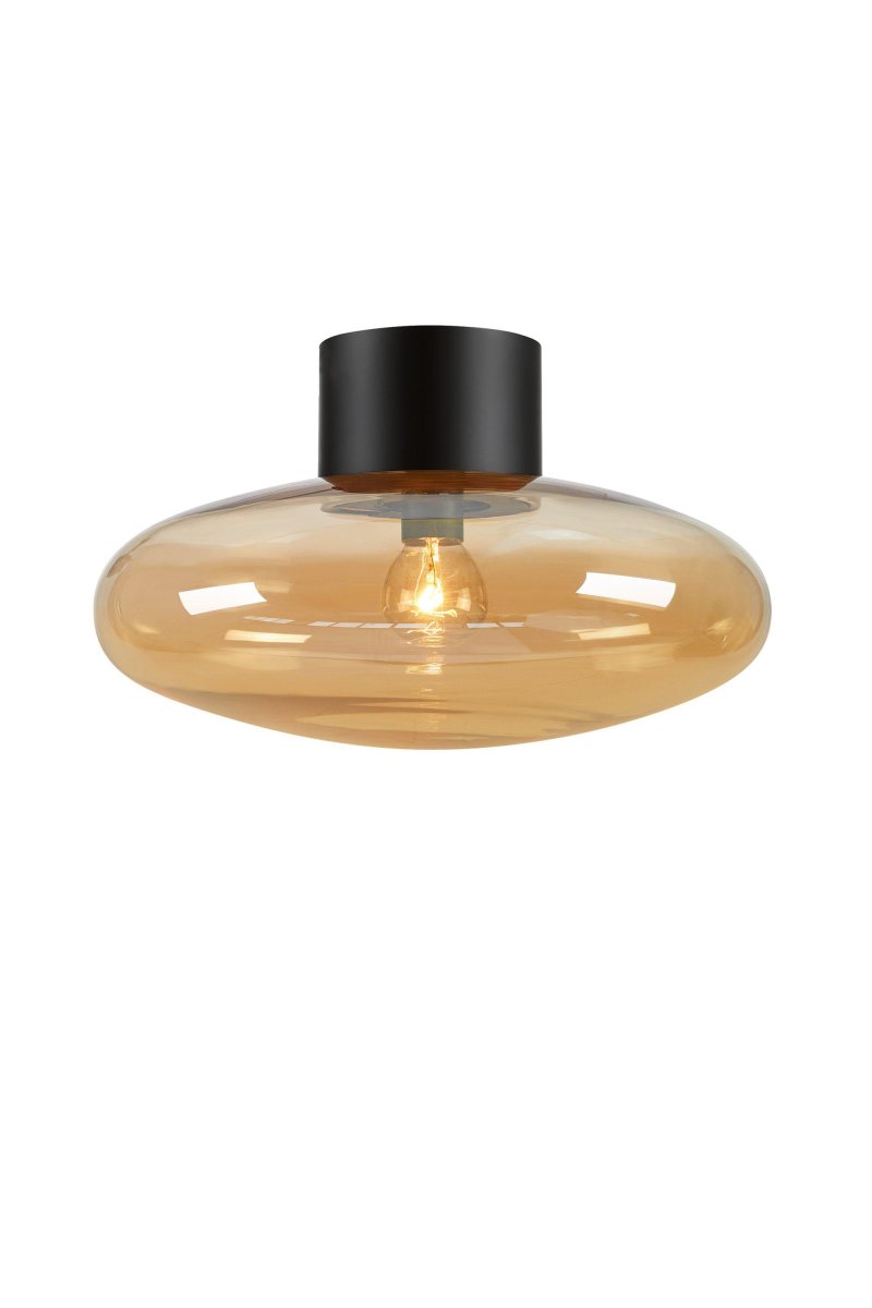 Locus Ø28 Rav plafond Fra Markslöjd - Denne kombinerte taklampen og vegglampen kombinerer en stilig sort sokkel med en ravfarget glasskuppel som sprer et varmt og innbydende lys.