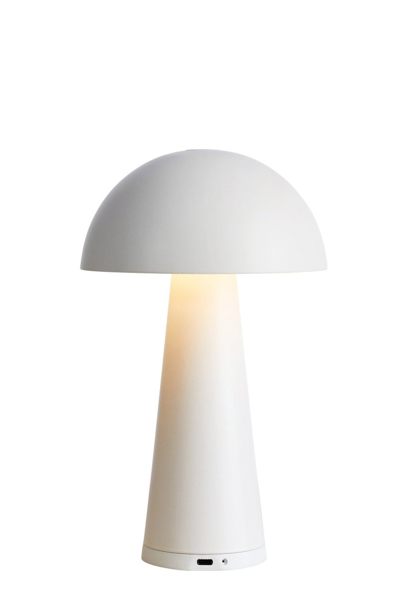 Fungi 26cm Hvit bærbar Fra Markslöjd - Fungi er en stilig og bærbar bordlampe i matt hvitt metall, designet for både innendørs og utendørs bruk.