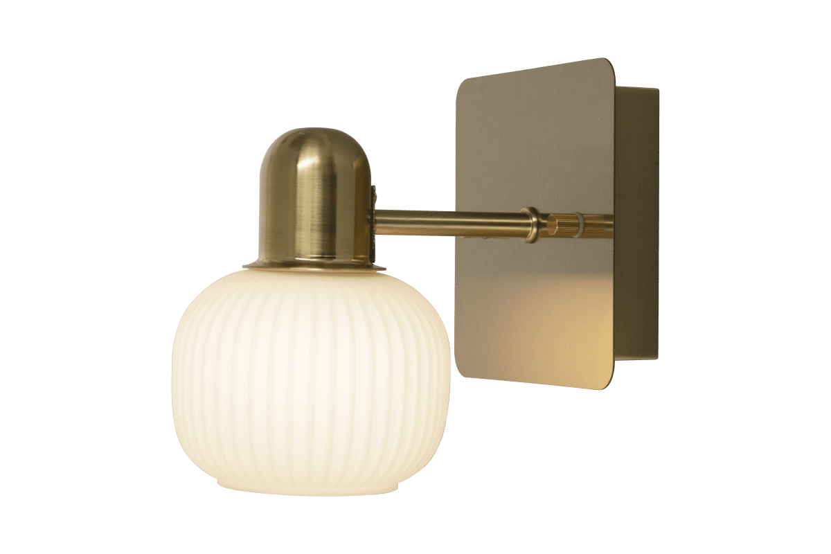 Messina Ø10 Matt messing baderomslampe Fra Aneta Lighting - Messina vegglampe i matt messing med opalhvit riflet glassskjerm.