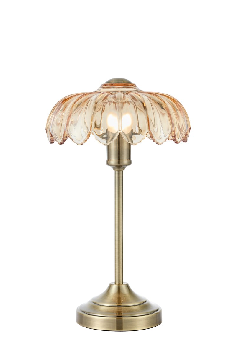 Kurage 43cm Antikk messing/rav bordlampe Fra Markslöjd - Bordlampe i klassisk stil med antikk messingfinish og dekorativ ravfarget glassskjerm.