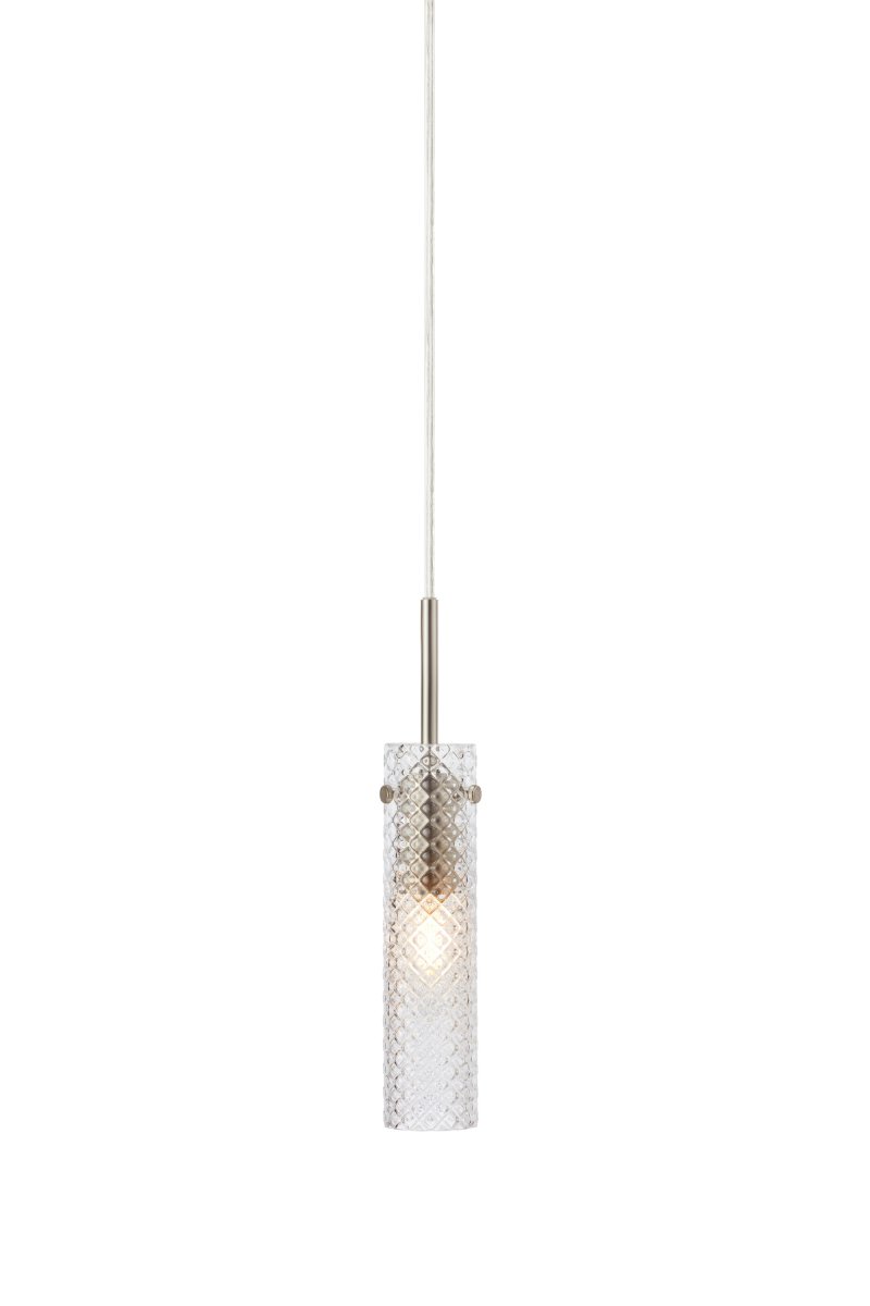 Vibia Ø5 Gjennomsiktig vinduslampe Fra Markslöjd - Skjermen i frostet glass er kombinert med et langt, smalt oppheng i sateng nikkelfinish som forsterker lampens moderne og sofistikerte preg.