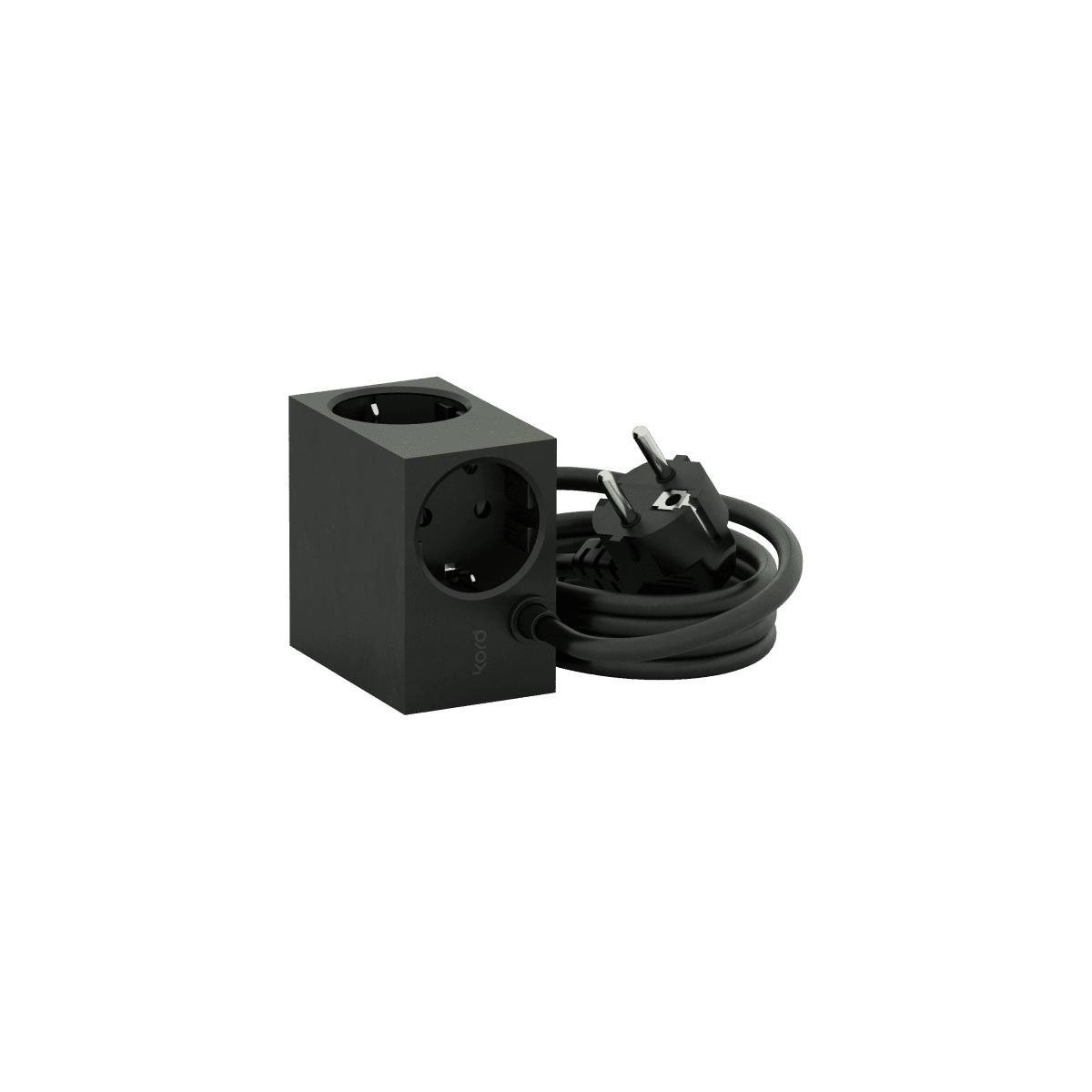 Cuboid Svart Fra Kord - Flere monteringsalternativer &ndash; Fest den direkte til metalloverflater med de magnetiske sidene, bruk den medf&oslash;lgende friksjonsflateholderen for stabil plassering p&aring; bordet, eller monter den p&aring; veggen med 3M-teip for en diskret og lett tilgjengelig stikkontakt.