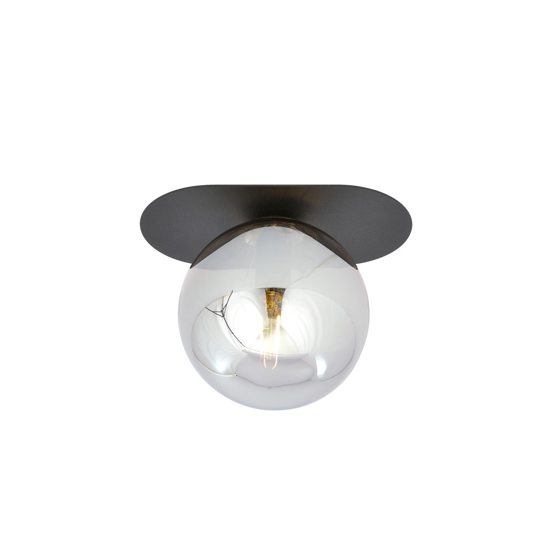 Plaza 20cm Svart plafond Fra Emibig Lighting - Den svarte metallfoten er fint kombinert med en rund skjerm i røkt glass som sprer et mykt og behagelig lys.