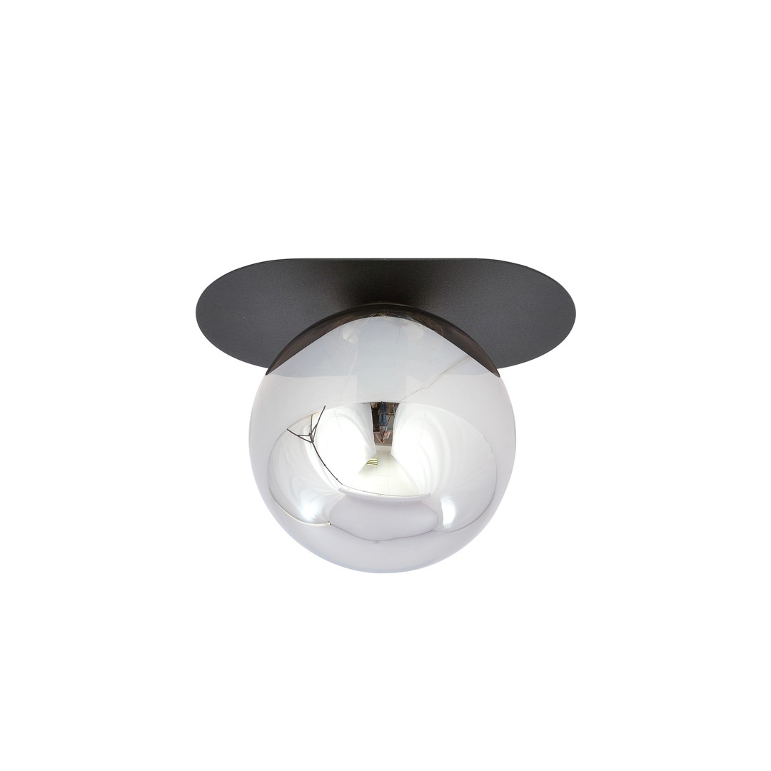 Plaza 20cm Svart plafond Fra Emibig Lighting - Den svarte metallfoten er fint kombinert med en rund skjerm i røkt glass som sprer et mykt og behagelig lys.