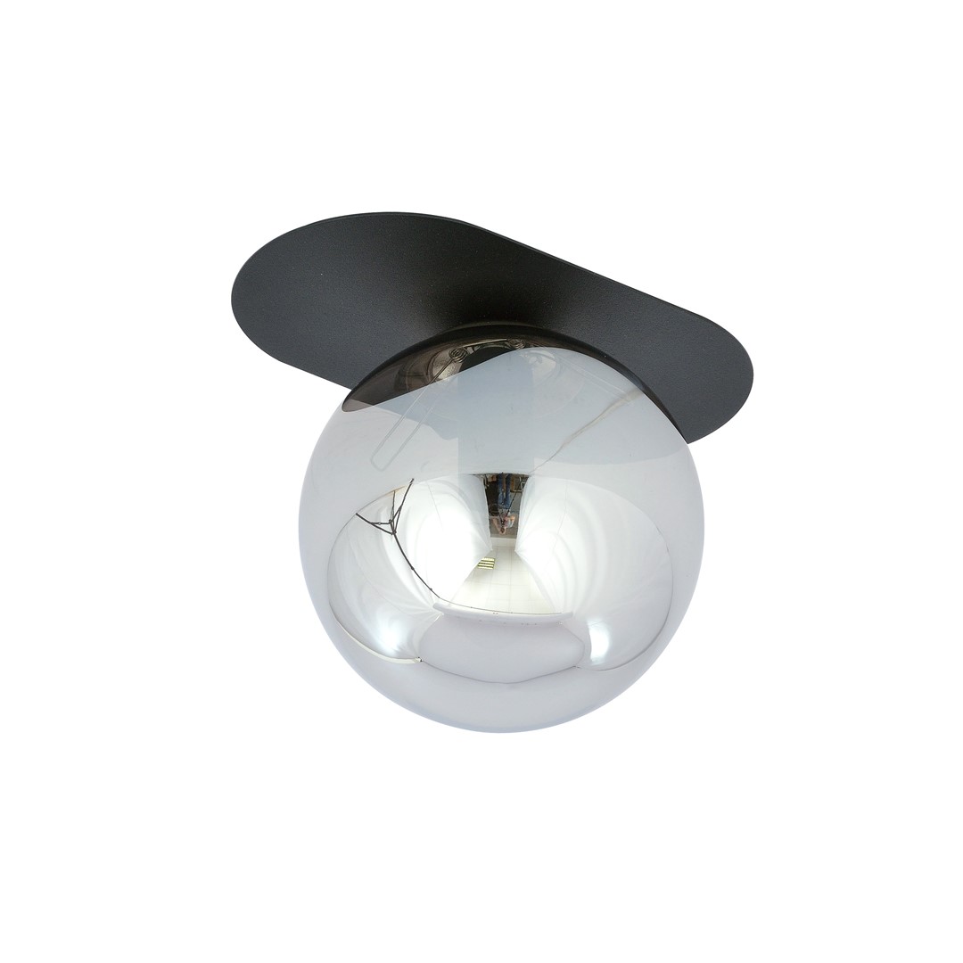 Plaza 20cm Svart plafond Fra Emibig Lighting - Den svarte metallfoten er fint kombinert med en rund skjerm i røkt glass som sprer et mykt og behagelig lys.