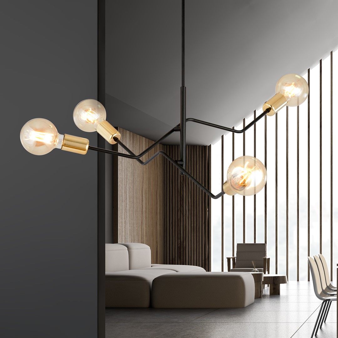 Bolt 66cm Svart Taklampe Fra Emibig Lighting - Den klassiske fargekombinasjonen &ndash; elegant svart og tidl&oslash;st gull &ndash; gir store muligheter for ulike interi&oslash;rstiler og passer godt inn i b&aring;de moderne og tradisjonelle milj&oslash;er.