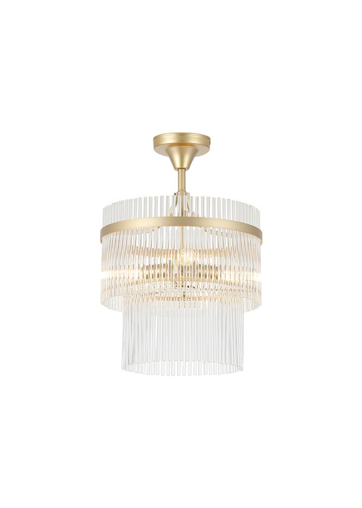 Lara Ø35 Gull krystall Fra Searchlight - Den stilige rammen i gullfinish er innrammet av dekorative stenger i klart glass som sprer og reflekterer lyset p&aring; en vakker m&aring;te.