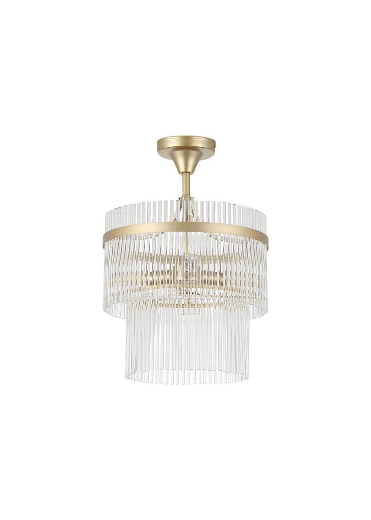 Lara Ø35 Gull krystall Fra Searchlight - Den stilige rammen i gullfinish er innrammet av dekorative stenger i klart glass som sprer og reflekterer lyset p&aring; en vakker m&aring;te.