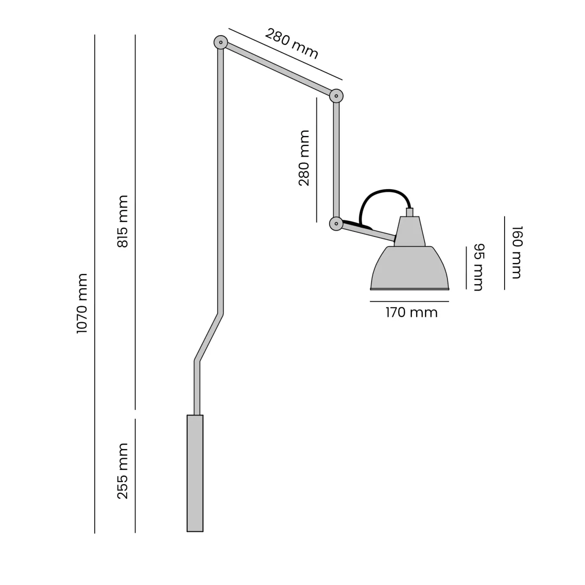 Aida 75cm Svart/burgunder vegglampe Fra Artera - Takket være de mange bevegelige leddene kan lampen enkelt styres og justeres etter behov, noe som gjør den perfekt både som leselampe og som en dekorativ detalj i stuen eller soverommet.