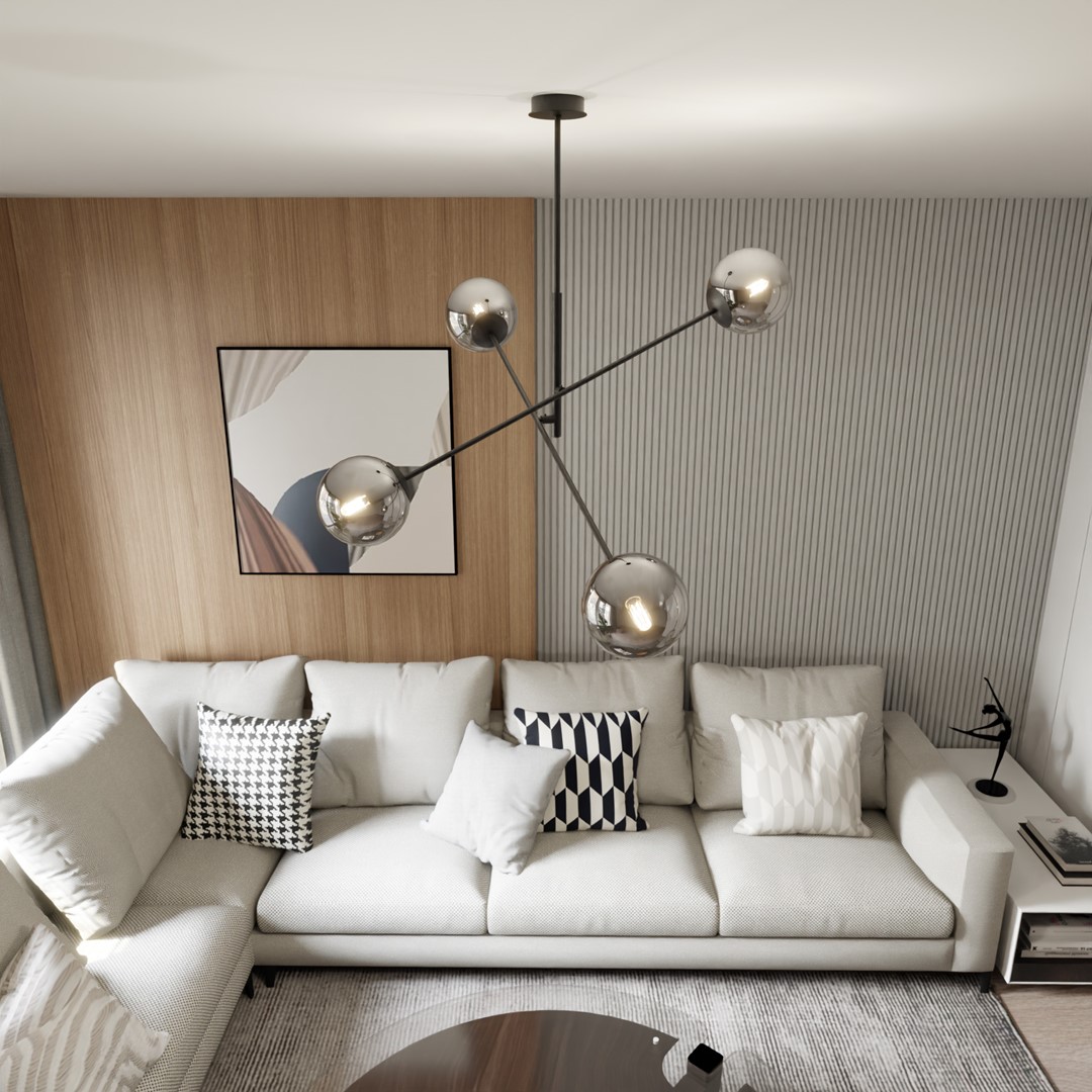 Linear 102cm Røykfarget Taklampe Fra Emibig Lighting - De tynne glasskuplene tilf&oslash;rer eleganse og letthet, mens den minimalistiske designen gir effektivt lys over st&oslash;rre omr&aring;der og smelter s&oslash;ml&oslash;st inn i ulike milj&oslash;er.