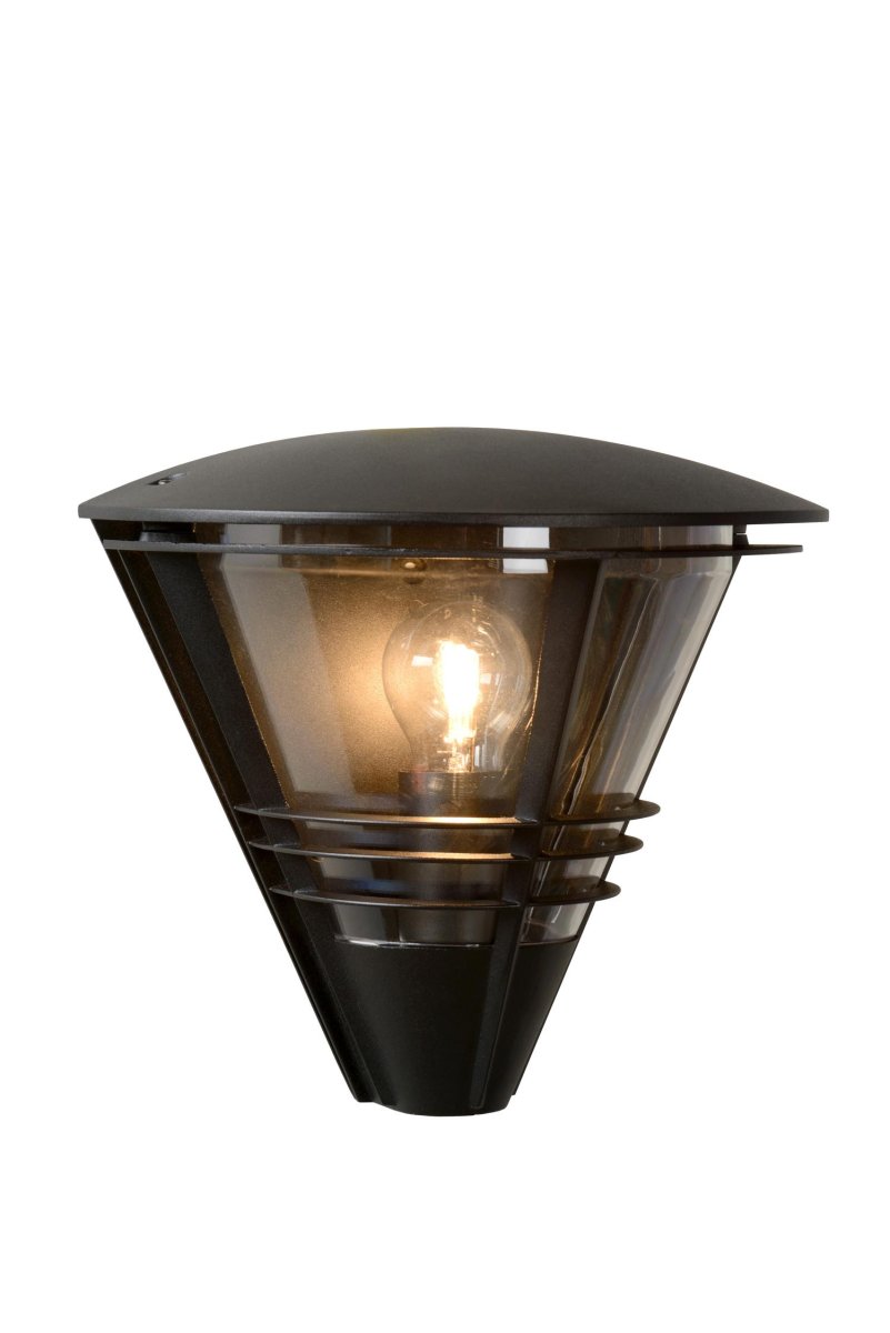 Livia Svart utendørslampe Fra Lucide - Når du slår på denne vegglampen, forvandles den til en gylden stemningsbryter.