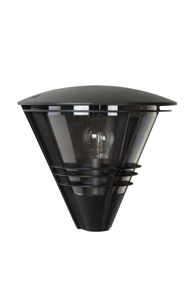 Livia Svart utendørslampe Fra Lucide - Når du slår på denne vegglampen, forvandles den til en gylden stemningsbryter.