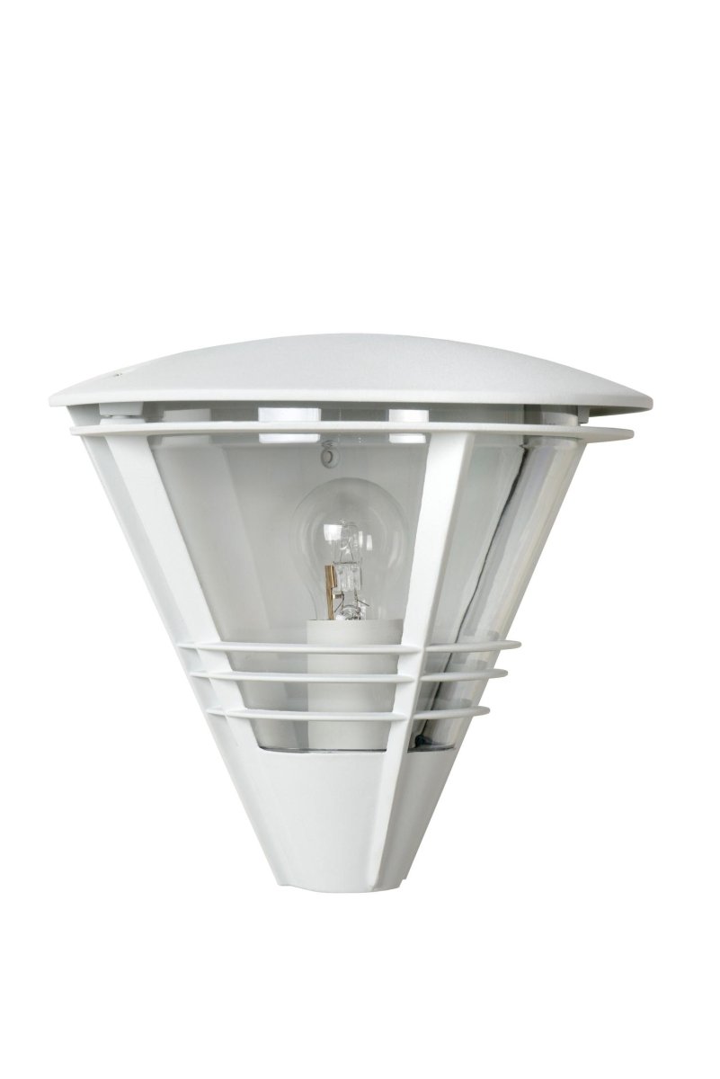 Livia Hvit utendørslampe Fra Lucide - Når du slår på denne vegglampen, forvandles den til en gylden stemningsbryter.
