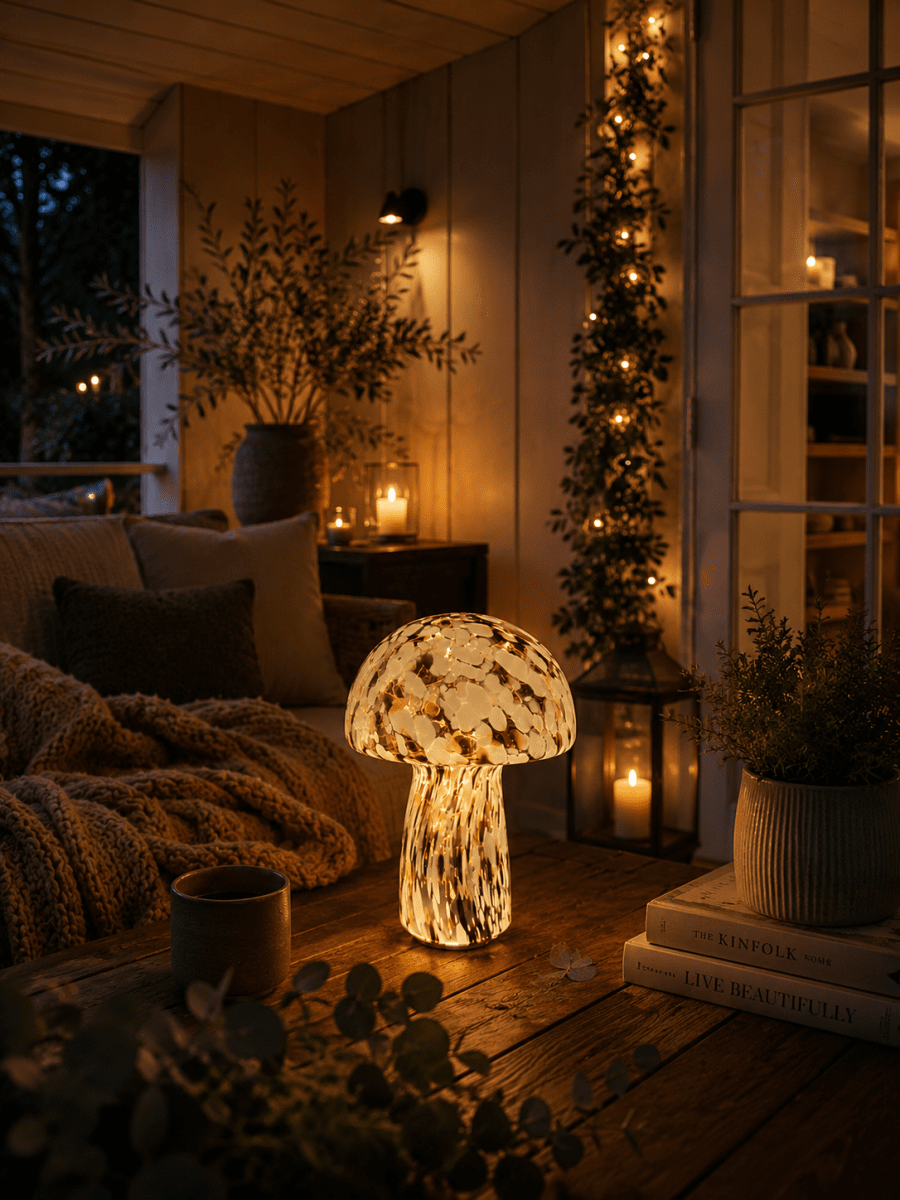 Svamp 35cm Svart bordlampe Fra Pixie Design - Sopplampen fra Pixie Design har et vakkert design med en marmorert overflate i svart og hvitt.
