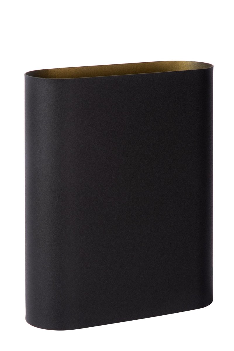 Ovalis 20cm Svart vegglampe Fra Lucide - Ovalis skaper en vakker timeglassformet lyseffekt p&aring; veggen, og med sitt gylne innside skaper den en varm atmosf&aelig;re i rommet.