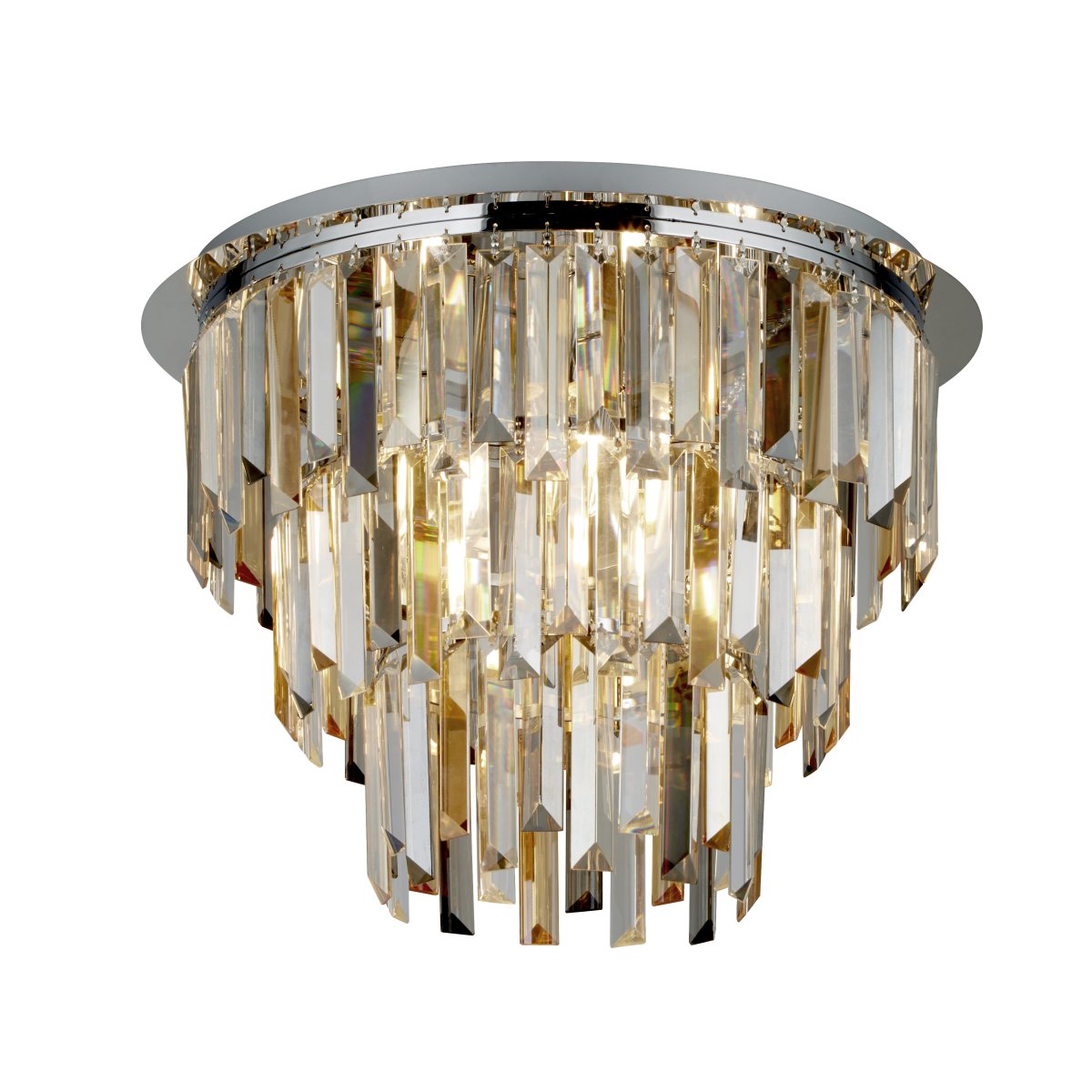 Clarissa Ø45 Krom krystall Fra Searchlight - Montert n&aelig;r taket p&aring; en krombase, gir den en subtil f&oslash;lelse av glamour, perfekt for moderne stue og spisestue.