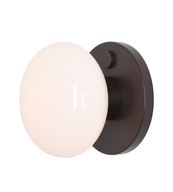 Zoom bilde av Flo Ø20 Mørk brun vegglampe Fra Artera - Flo vegglampe i m&oslash;rkebrunt metall med hvit glassskjerm har et moderne og stilig design som sprer et mykt og behagelig lys.
