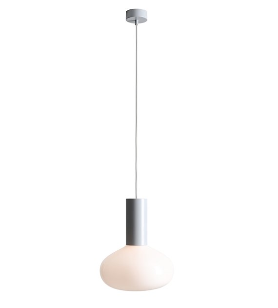 Zoom bilde av Flo Ø26 Grå Taklampe Fra Artera - Den har en stilig ramme i gr&aring;tt og en rund hvit glassskjerm som sprer et mykt og behagelig lys.