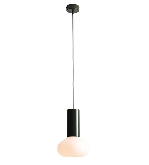 Flo Ø20 Mørkegrønn Taklampe Fra Artera - Den har en stilig ramme i mørkegrønn og en rund hvit glassskjerm som sprer et mykt og behagelig lys.