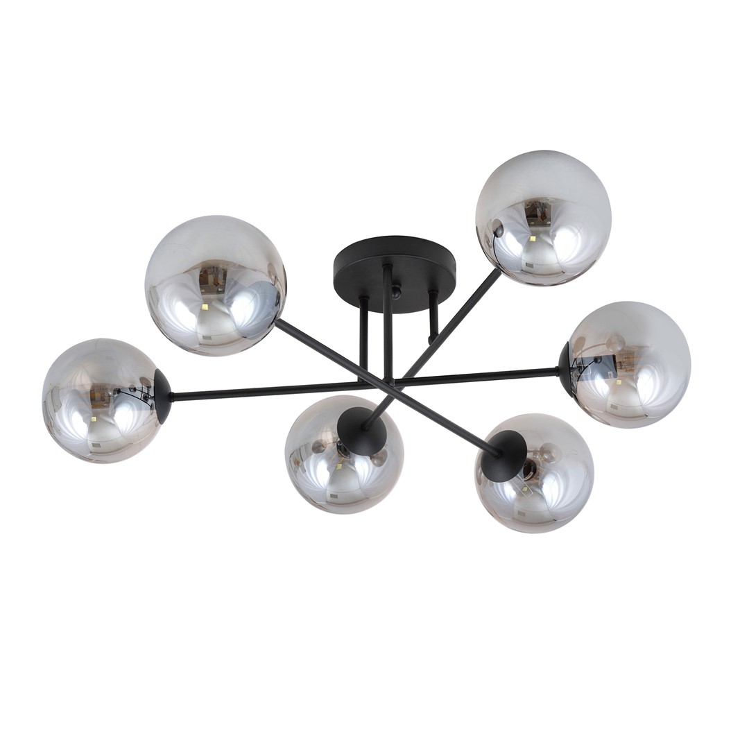 Roma Ø75 Røykfarget plafond Fra Emibig Lighting - Den svarte metallrammen er kombinert med skjermer i røykfarget glass som sprer et mykt og behagelig lys.