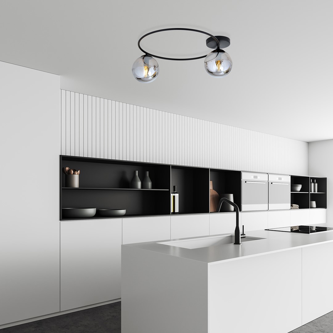 Sopra Ø47 Røykfarget plafond Fra Emibig Lighting - De r&oslash;kte glassskjermene tilf&oslash;rer lyshet og sprer lyset jevnt, og bidrar til behagelig og effektiv rombelysning.