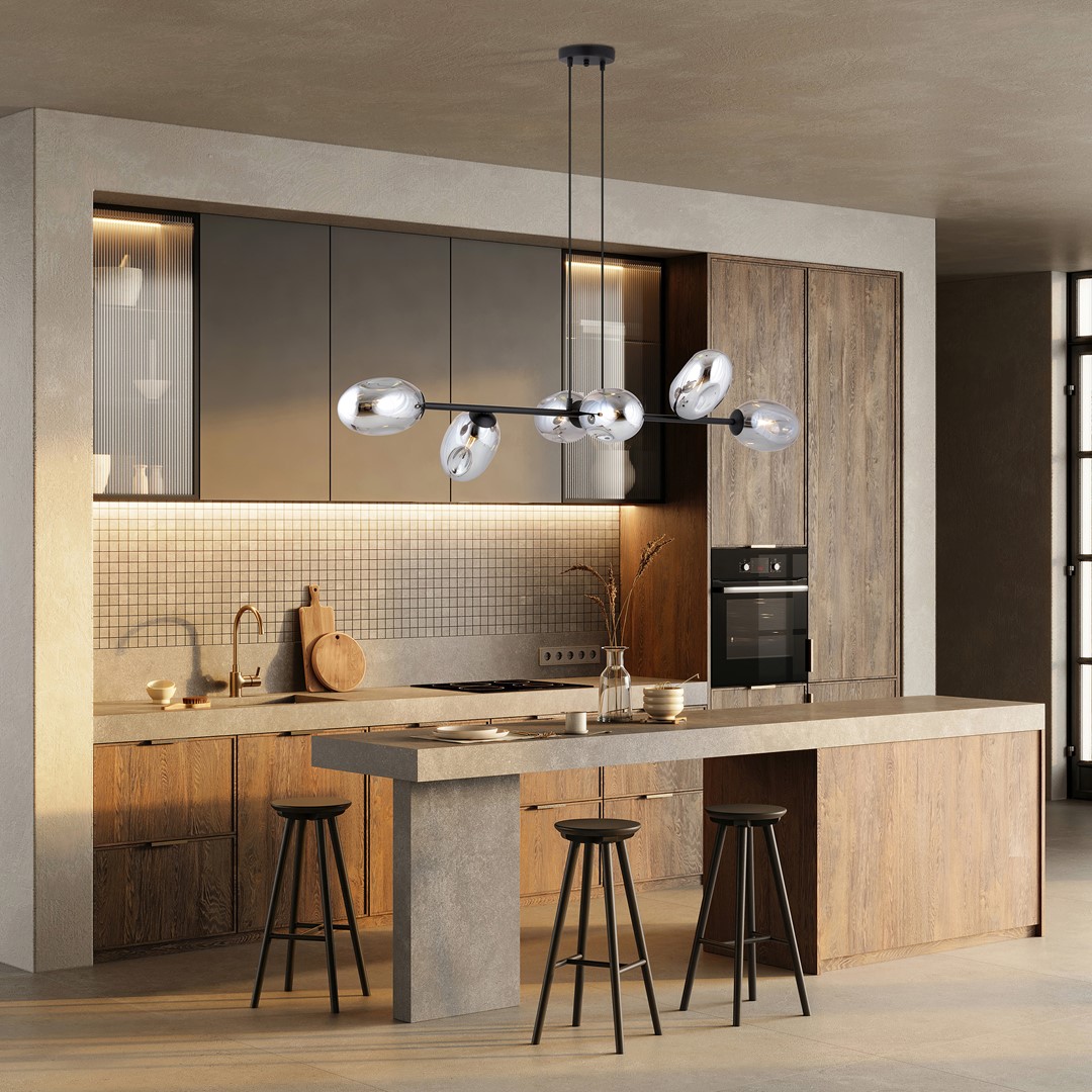 Pandora 120cm Røykfarget Taklampe Fra Emibig Lighting - Den moderne designen er preget av unikt formede skjermer &ndash; elegant og str&oslash;mlinjeformet &ndash; som tilf&oslash;rer rommet b&aring;de sjarm og personlighet.