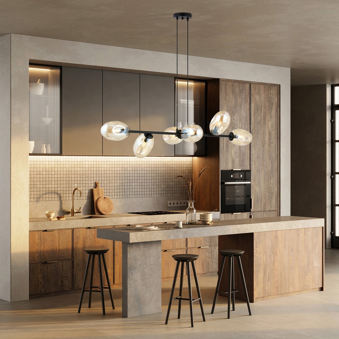 Pandora 120cm Rav Taklampe Fra Emibig Lighting - Den moderne designen er preget av unikt formede skjermer &ndash; elegant og str&oslash;mlinjeformet &ndash; som tilf&oslash;rer rommet b&aring;de sjarm og personlighet.