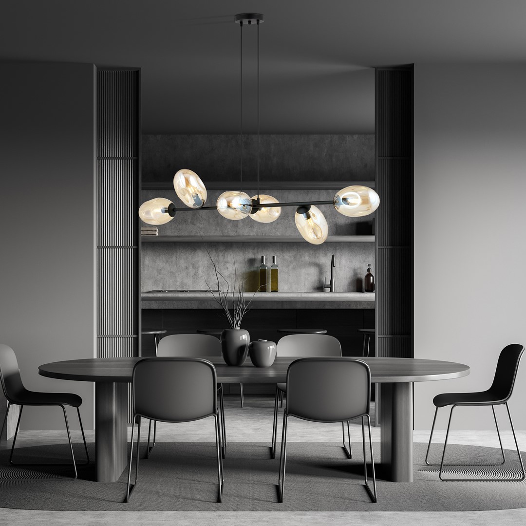 Pandora 120cm Rav Taklampe Fra Emibig Lighting - Den moderne designen er preget av unikt formede skjermer &ndash; elegant og str&oslash;mlinjeformet &ndash; som tilf&oslash;rer rommet b&aring;de sjarm og personlighet.
