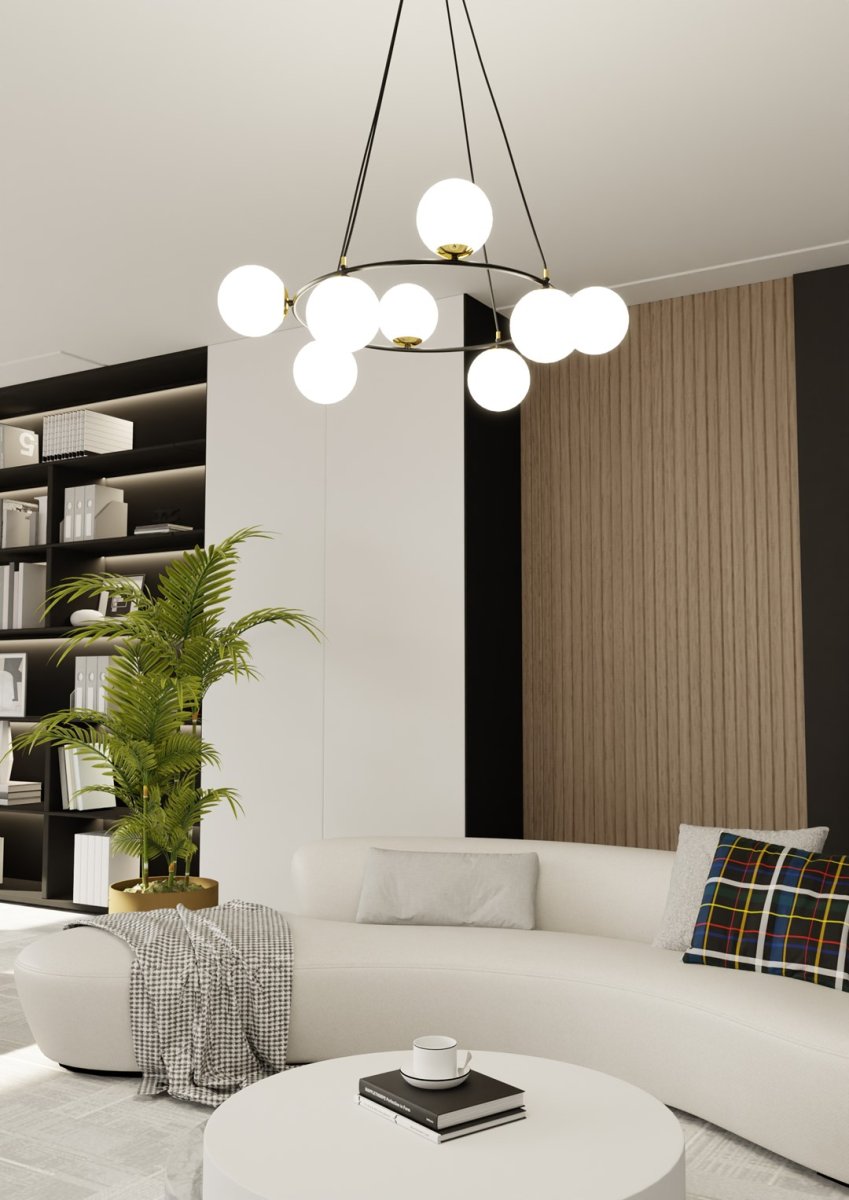 Azura Ø75 Hvit Fra Emibig Lighting - Laget av svart st&aring;l og supplert med opalglass, skaper den et harmonisk og stilig inntrykk.