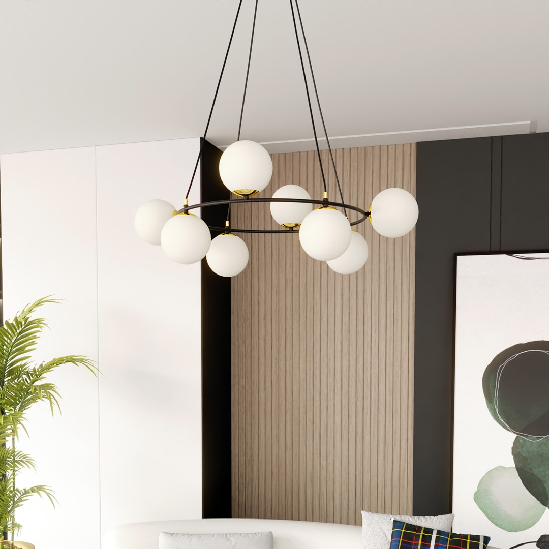 Azura Ø75 Hvit Fra Emibig Lighting - Laget av svart st&aring;l og supplert med opalglass, skaper den et harmonisk og stilig inntrykk.