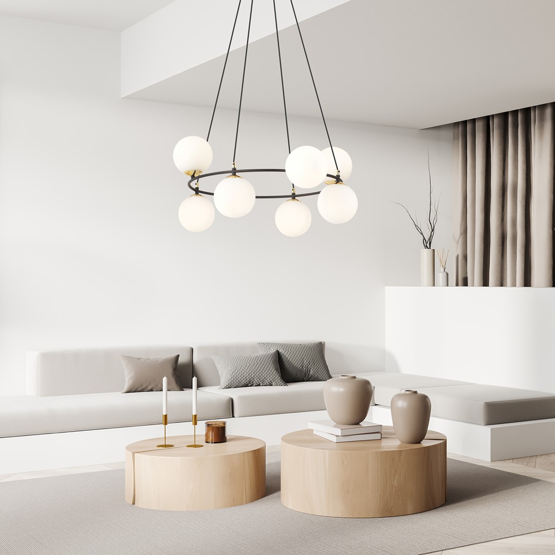 Azura Ø75 Hvit Fra Emibig Lighting - Laget av svart st&aring;l og supplert med opalglass, skaper den et harmonisk og stilig inntrykk.