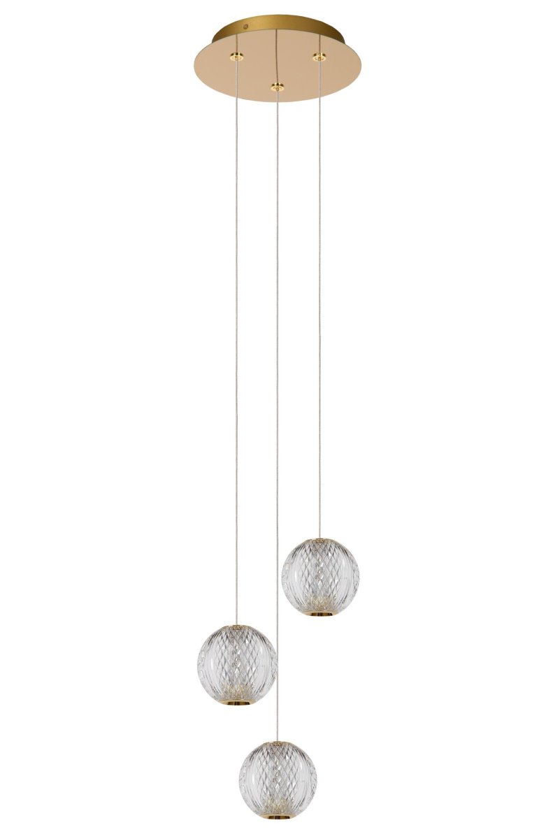 Cintra Ø25 Gjennomsiktig Taklampe Fra Lucide - De klare skjermene i akryl av høy kvalitet minner om krystall og pendelene kan heves og senkes mellom 50 og 150 centimeter, noe som gjør det enkelt å tilpasse lampen til enhver innredning.